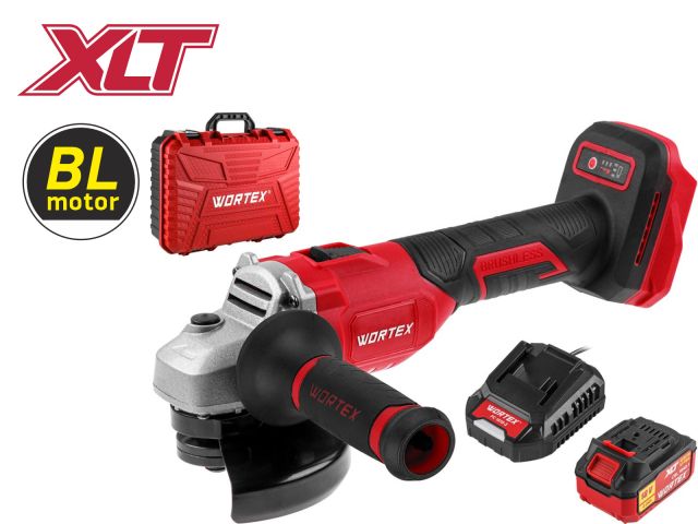 Аккум. углошлифмашина WORTEX LX CAG 1812-1 E в чем. ALL1 XLT SET БЕСЩЕТ., 18 В, 125 мм, 8000 об/мин (бесщ. мотор, рег. об., 125х22,2 мм)