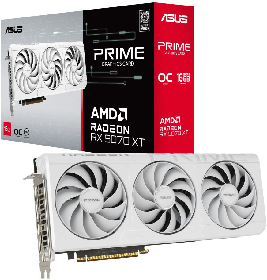 Видеокарта ASUS RX 9070 XT Prime White OC 16GB GDDR6 PRIME-RX9070XT-O16G-WHITE (90YV0L75-M0NA00)