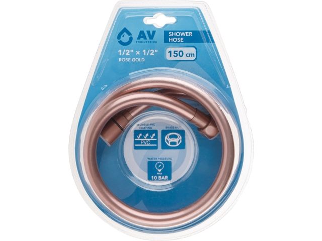 Шланг душевой, PVC, 1/2" г-г 150 см, розовое золото, AV Engineering (Гайка латунь, 10 бар)