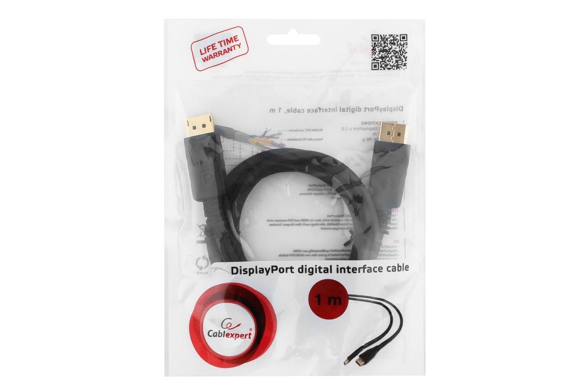 Кабель Cablexpert DisplayPort Cablexpert CC-DP-1M, v1.1, 1м, 20M/20M, черный, экран, пакет Чёрный