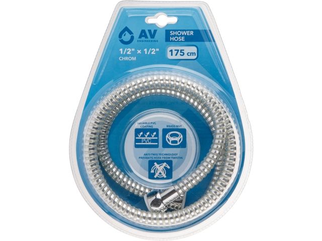 Шланг душевой, PVC, 1/2" г-г 175 см, хром, AV Engineering (Гайка латунь, 10 бар)