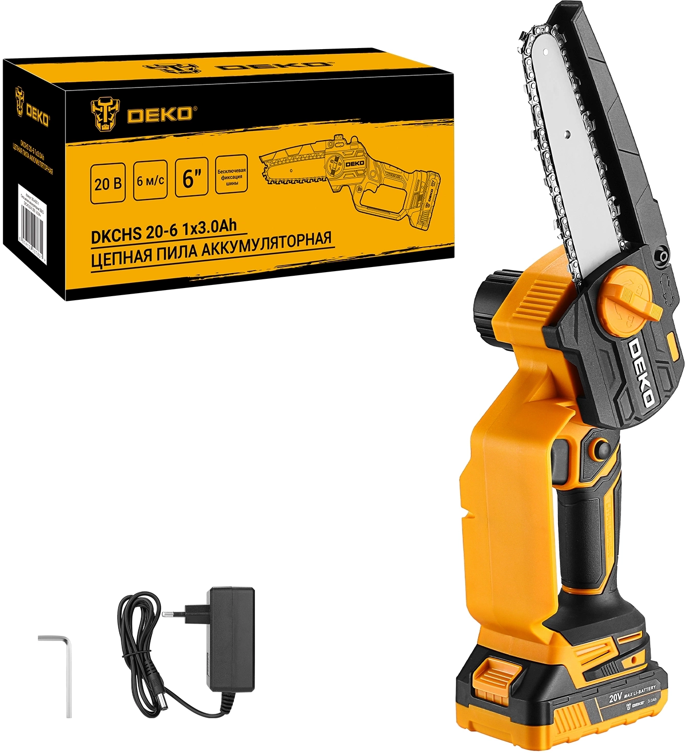 Электропила цепная Deko DKCHS 20-6 1АКБ и ЗУ (063-4307-1)