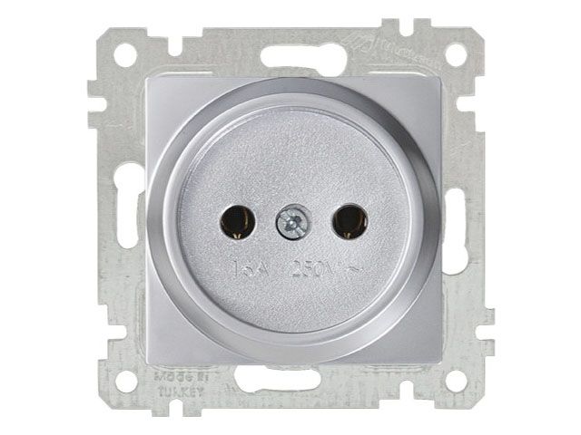 Розетка 1-ая (скрытая, без рамки, б/з) серебро, RITA, MUTLUSAN (16 A, 250 V, IP 20)