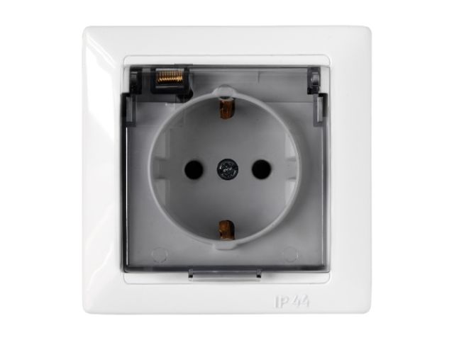 Розетка 1-ая (скрытая, с/з, брызг. защ.) белая, Стиль, Bylectrica