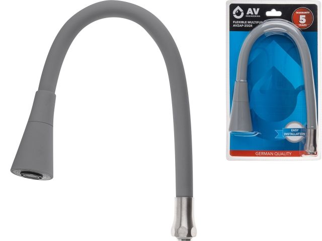 Излив гибкий с двухрежимной лейкой серый для смесителя, AV Engineering (Диаметр подключения 3/4")