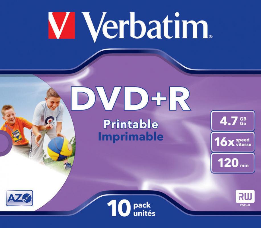 DVD+R диск Verbatim 4.7Gb 16x Printable Jewel case 10шт (43508)