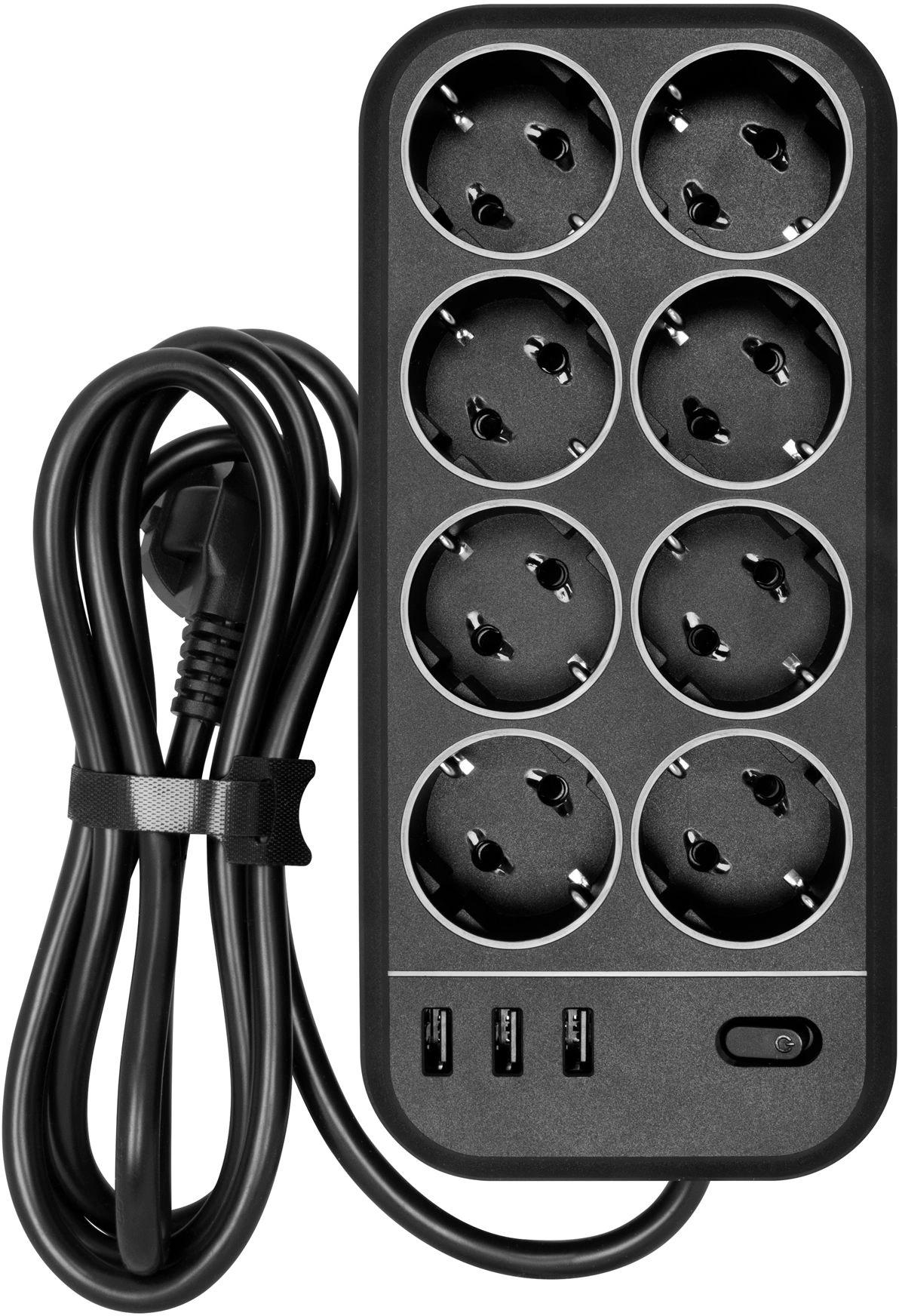 Сетевой фильтр Powercom SP-08 USB03AB 3.0м 8 розеток черный