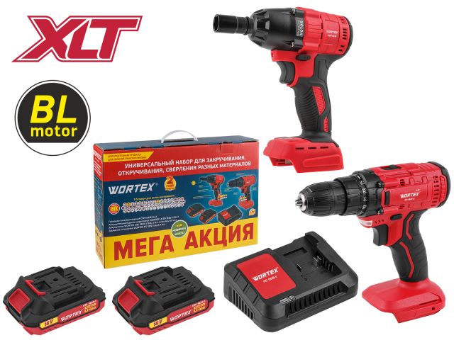 Набор аккум. инструмента WORTEX шуруповерт + гайковерт SET в кор. ALL1 XLT (Аккум. дрель-шур. WORTEX LX BD 1820 Li + Аккум. гайковерт WORTEX CWR 0318