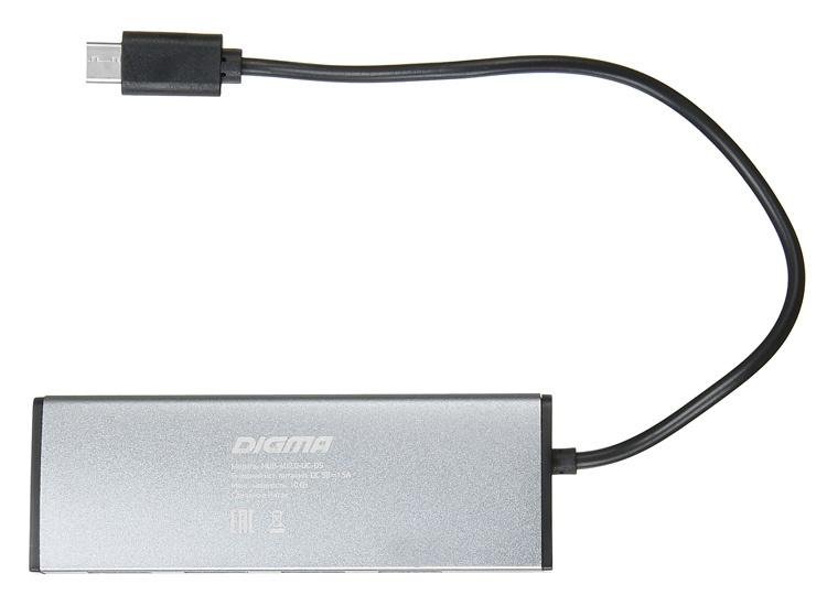 USB-хаб Digma HUB-4U2.0-UC-DS серебристый