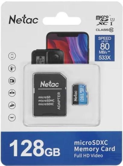 Карта памяти Netac MicroSDXC128GB Class 10 UHS-I U1 P500 Standard + адаптер (NT02P500STN-128G-R)