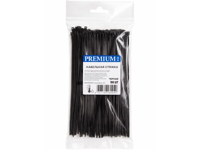 Хомут-стяжка 3.6х200 мм черный (100 шт в уп.) РФ