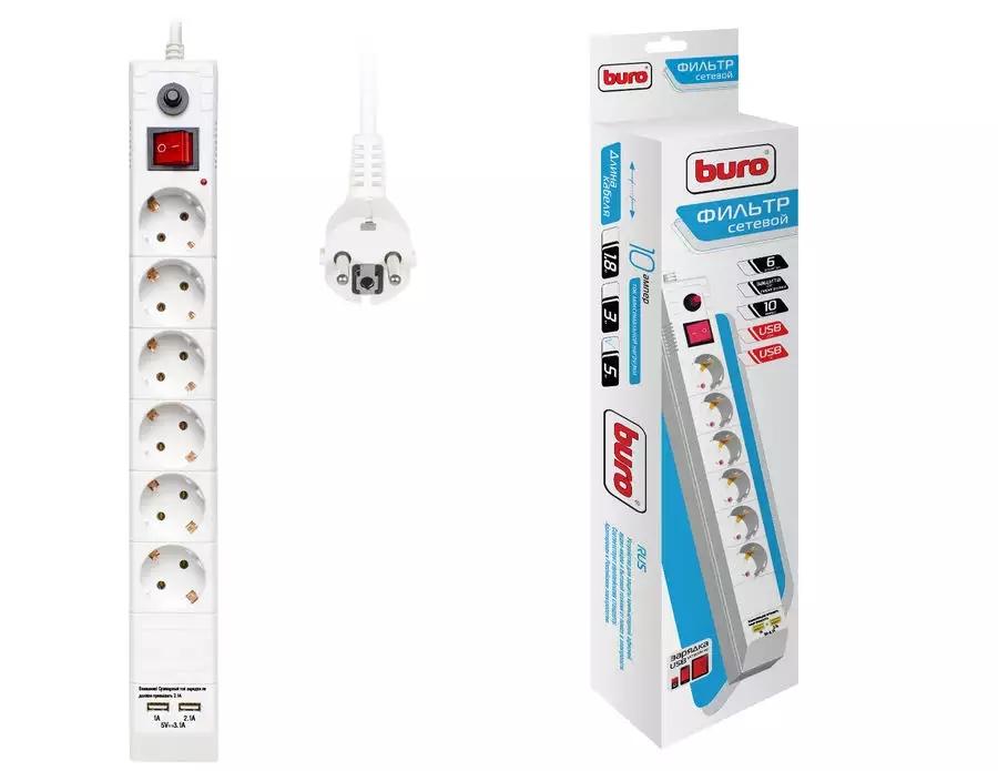 Сетевой фильтр Buro BU-SP5-USB-2A-W