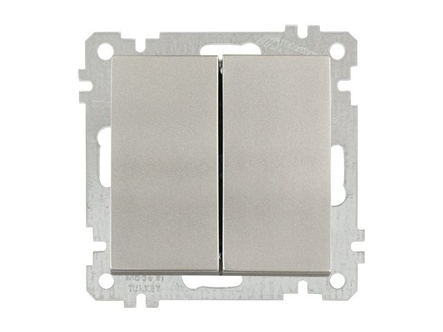 Выключатель 2-клав. (скр, б/рамки, пруж. заж) титан, CANDELA (DARIA), MUTLUSAN (10 A, 250 V, IP 20)