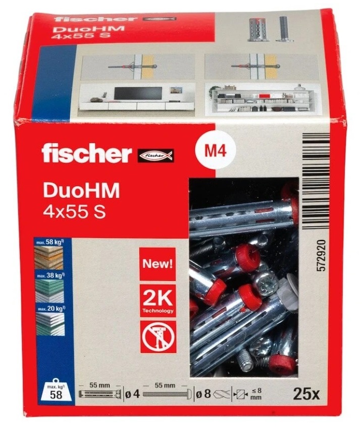 Дюбель Fischer DuoHM 4x55 S PZ 25шт (572920) 