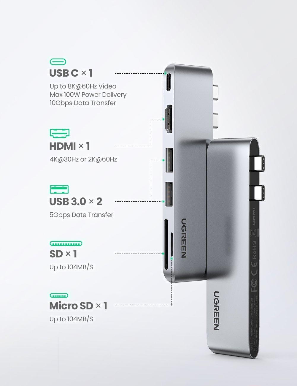 USB-хаб Ugreen CM380-80856 Space Gray (80856)