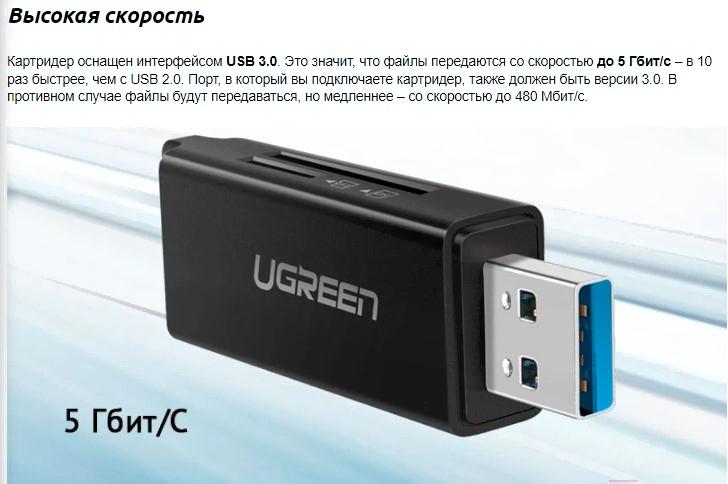 Картридер Ugreen CM104-40752 Black (40752)