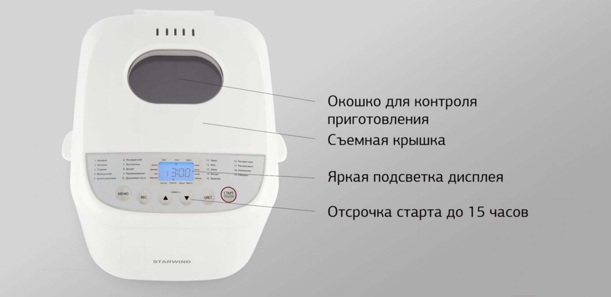 Хлебопечка Starwind SBM2085 белый/серебристый