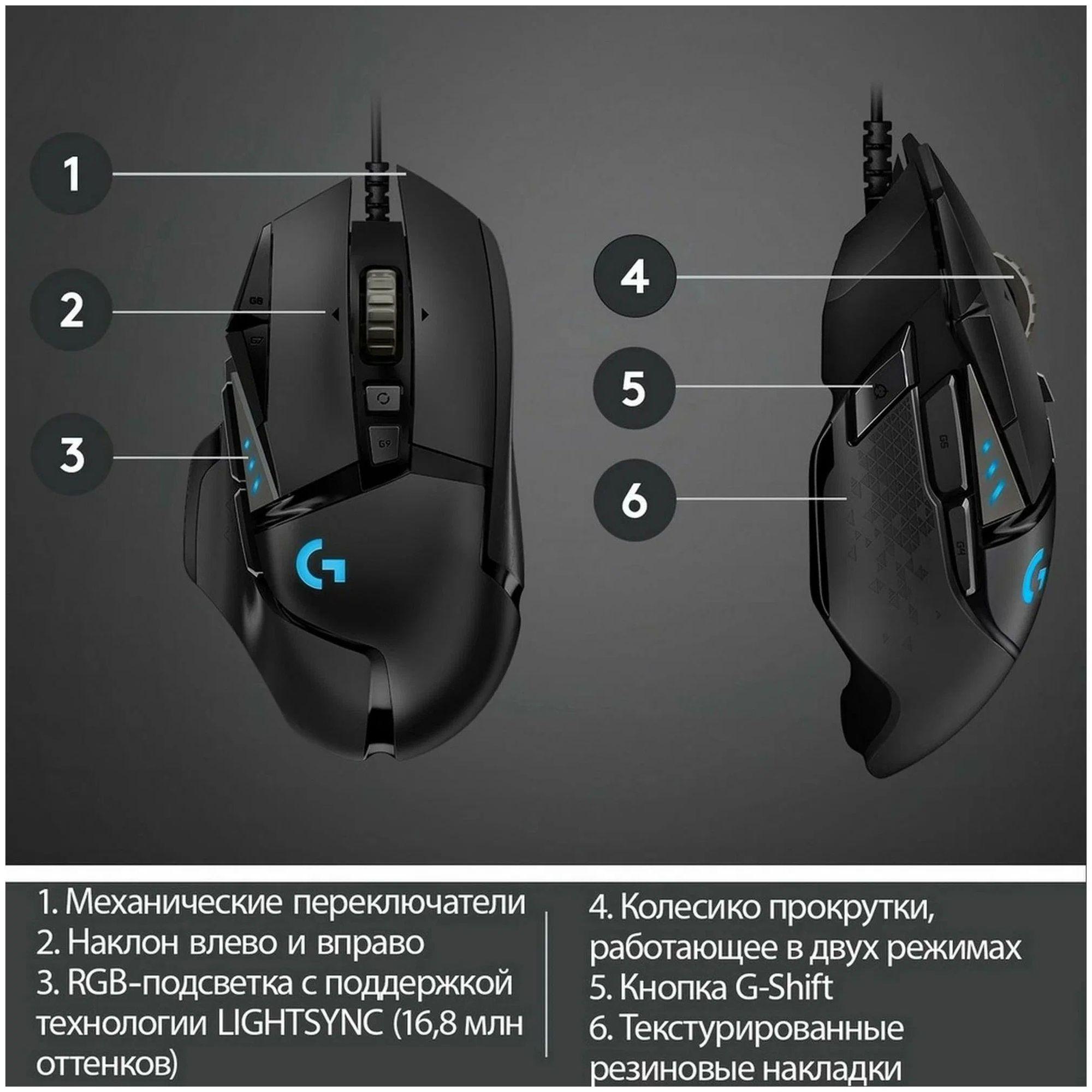 Мышь Logitech G502 Hero черный (910-005474)