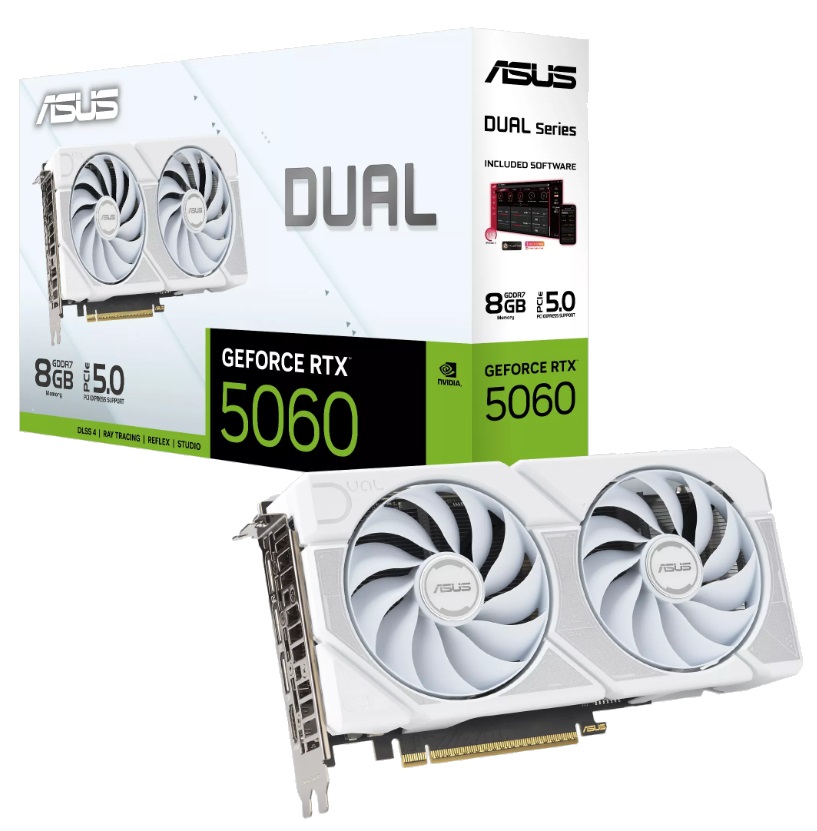 Видеокарта ASUS GeForce RTX 5060 Dual White OC 8GB GDDR7 DUAL-RTX5060-O8G-WHITE (90YV0N15-M0NA00)