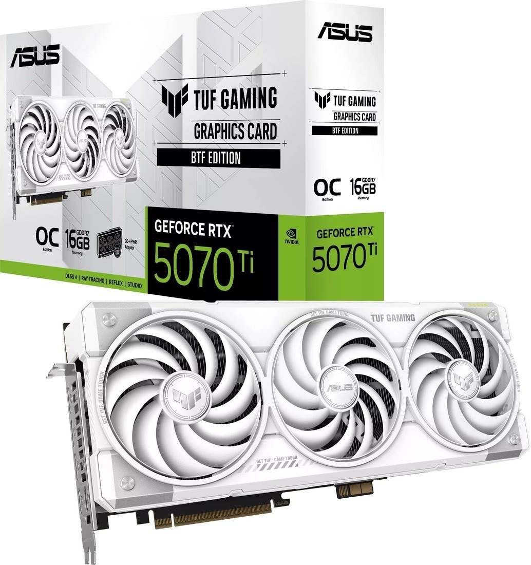 Видеокарта ASUS TUF Gaming GeForce RTX 5070 Ti 16GB GDDR7 BTF White OC TUF-RTX5070TI-O16G-BTF-WHITE (90YV0N60-M0NA00)