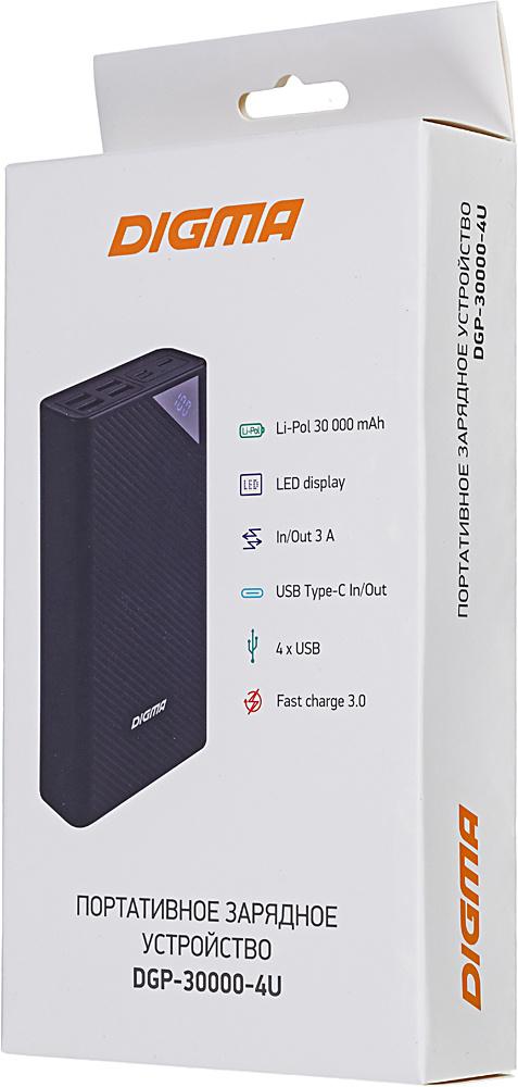 Портативное зарядное устройство Digma Power Delivery черный (DGP-30000-4U)