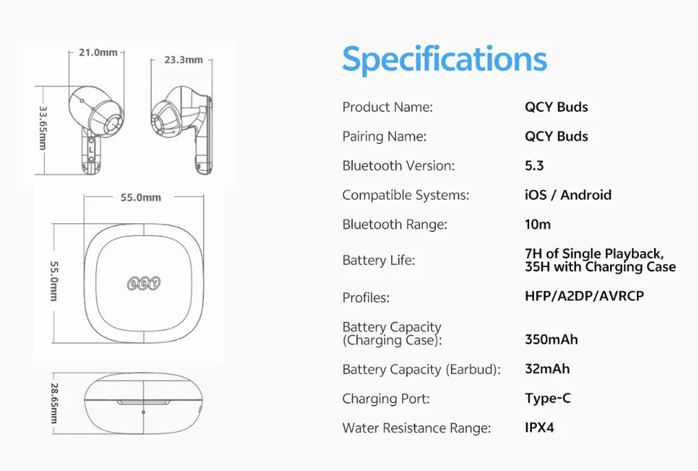 Наушники QCY Buds White (BH24QT43A)