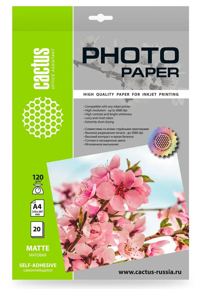 Фотобумага Cactus CS-MSA412020 белый матовый