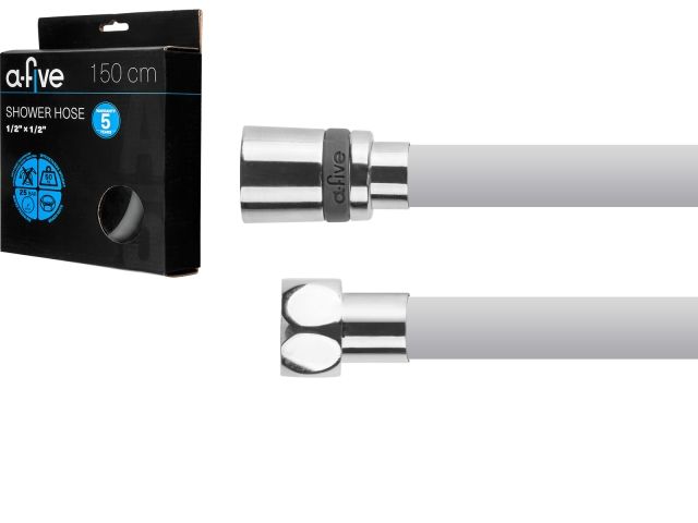 Шланг душевой, Si, 1/2" г-г 150 см, серый, a-five (Гайка латунь (anti-twist), 25 бар)