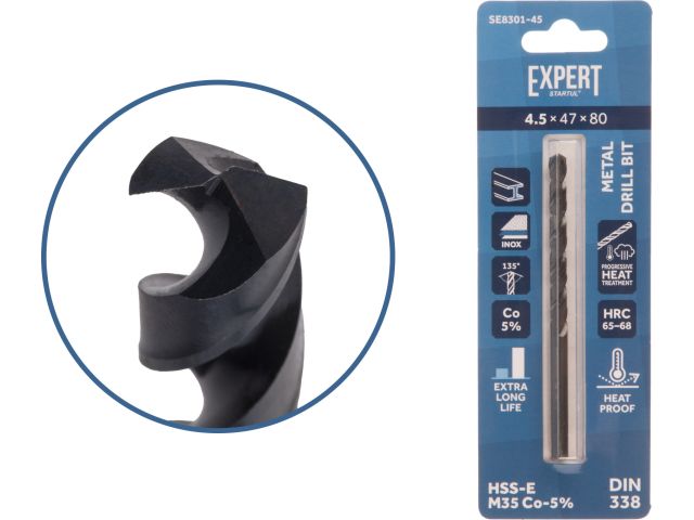 Сверло по металлу ц/х 4.5х47х80 мм HSS-Co Black EXPERT STARTUL (кобальт 5%)