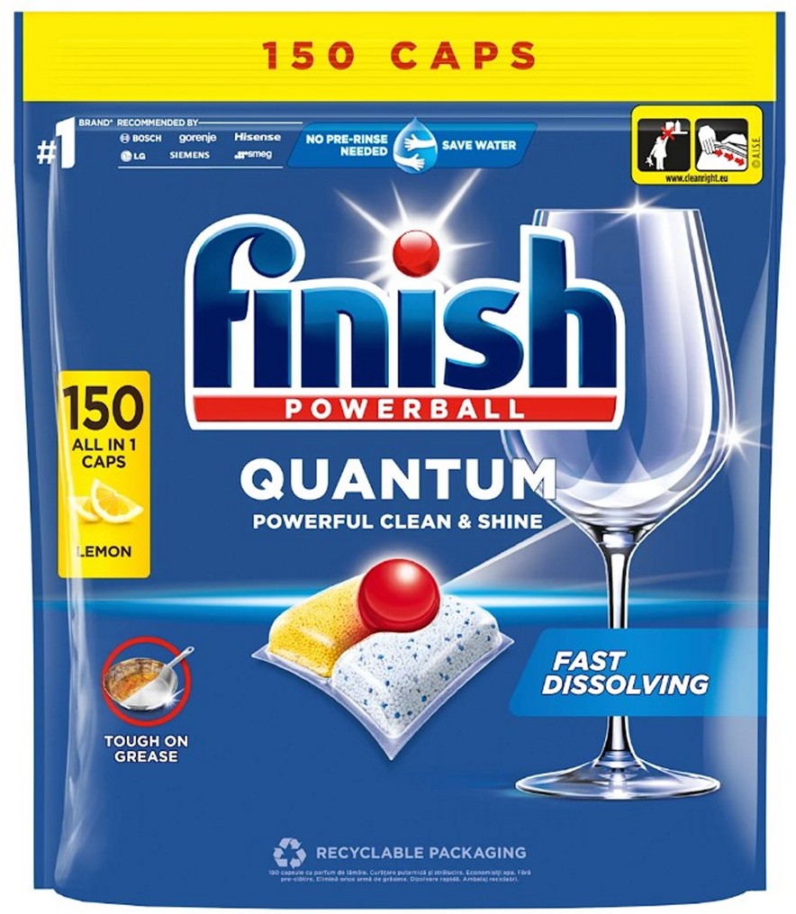 Капсулы для посудомоечных машин Finish Powerball Quantum All in 1 Лимон 150шт