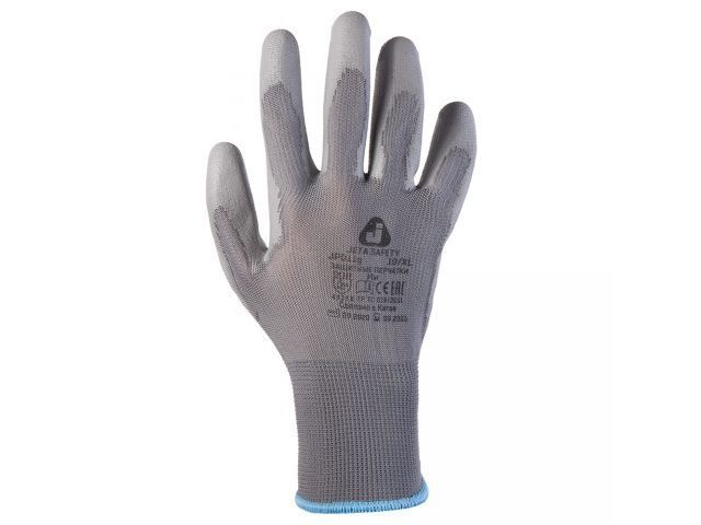 Перчатки нейлон, полиуретановое неполн. покрытие, р.XXL, cерые, Jeta Safety