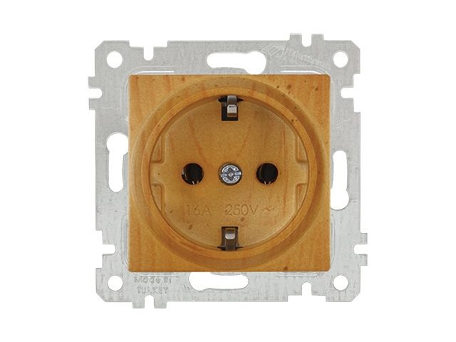Розетка 1-ая (скрытая, без рамки, с/з) дуб, RITA, MUTLUSAN (16 A, 250 V, IP 20)