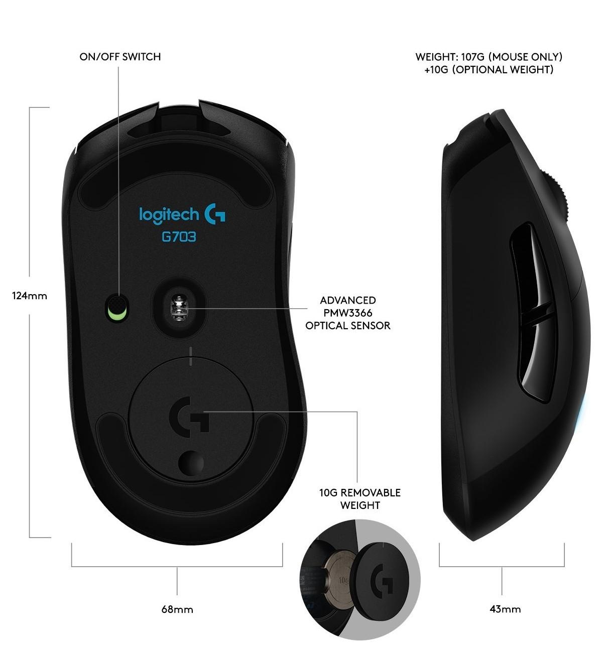 Мышь Logitech G703 LightSpeed Hero (910-005644)