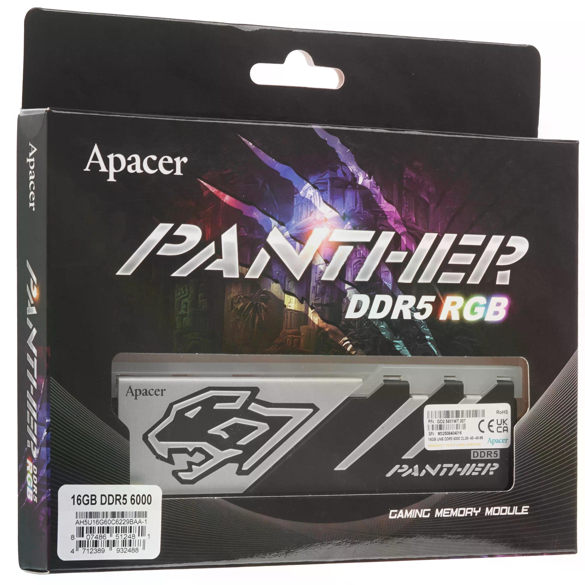 Оперативная память Apacer Panther RGB 16GB DDR5 DIMM PC5-48000 (AH5U16G60C6229BAA-1)