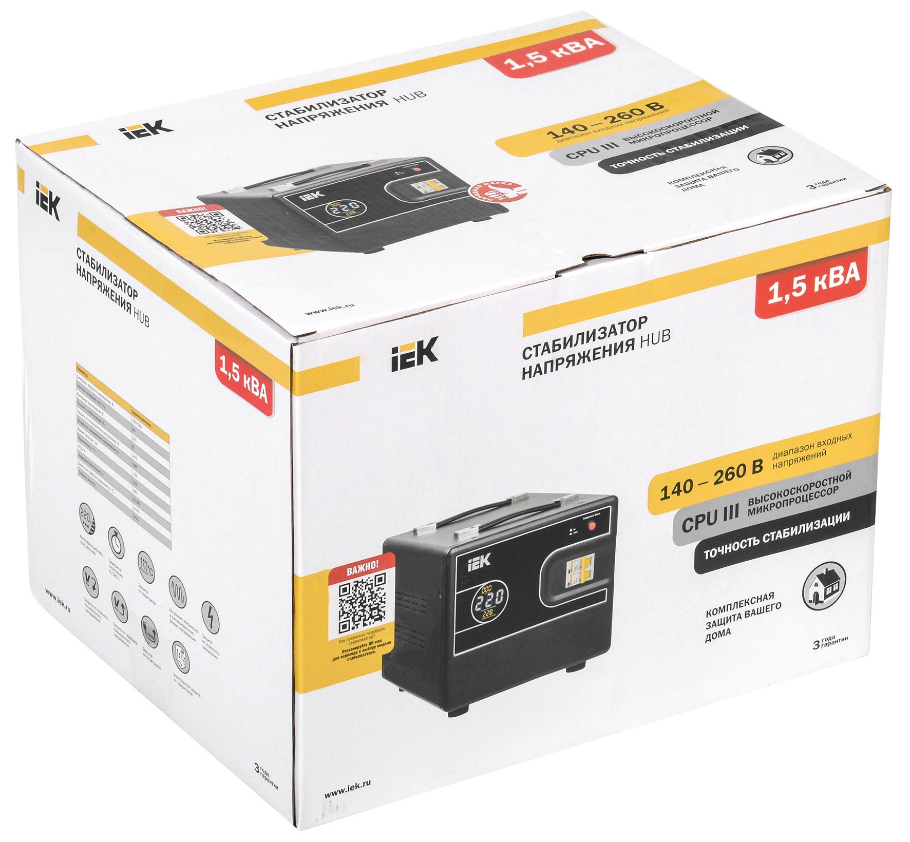 Стабилизатор напряжения IEK Hub 1.5кВА черный (IVS21-1-D15-13)