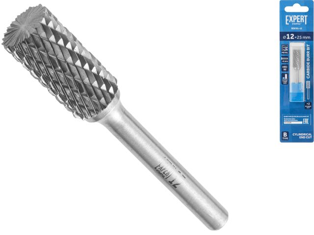 Борфреза твердосплавная тип B 12x25мм EXPERT STARTUL (цилиндрическая с торцом, по металлу)