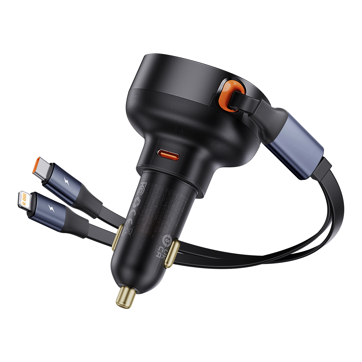 Автомобильное зарядное Baseus Enjoyment Pro C+Retractable C Cable 60W Cluster Black (C00057802111-00)