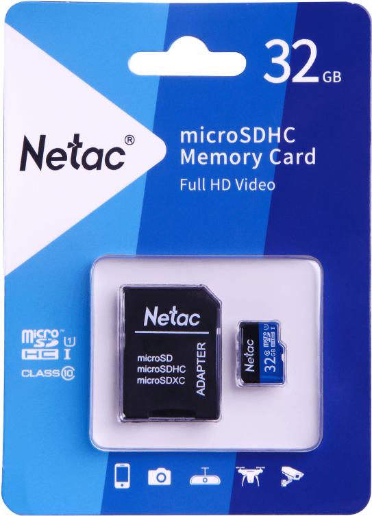 Карта памяти Netac P500 Standard 32GB + адаптер (NT02P500STN-032G-R)