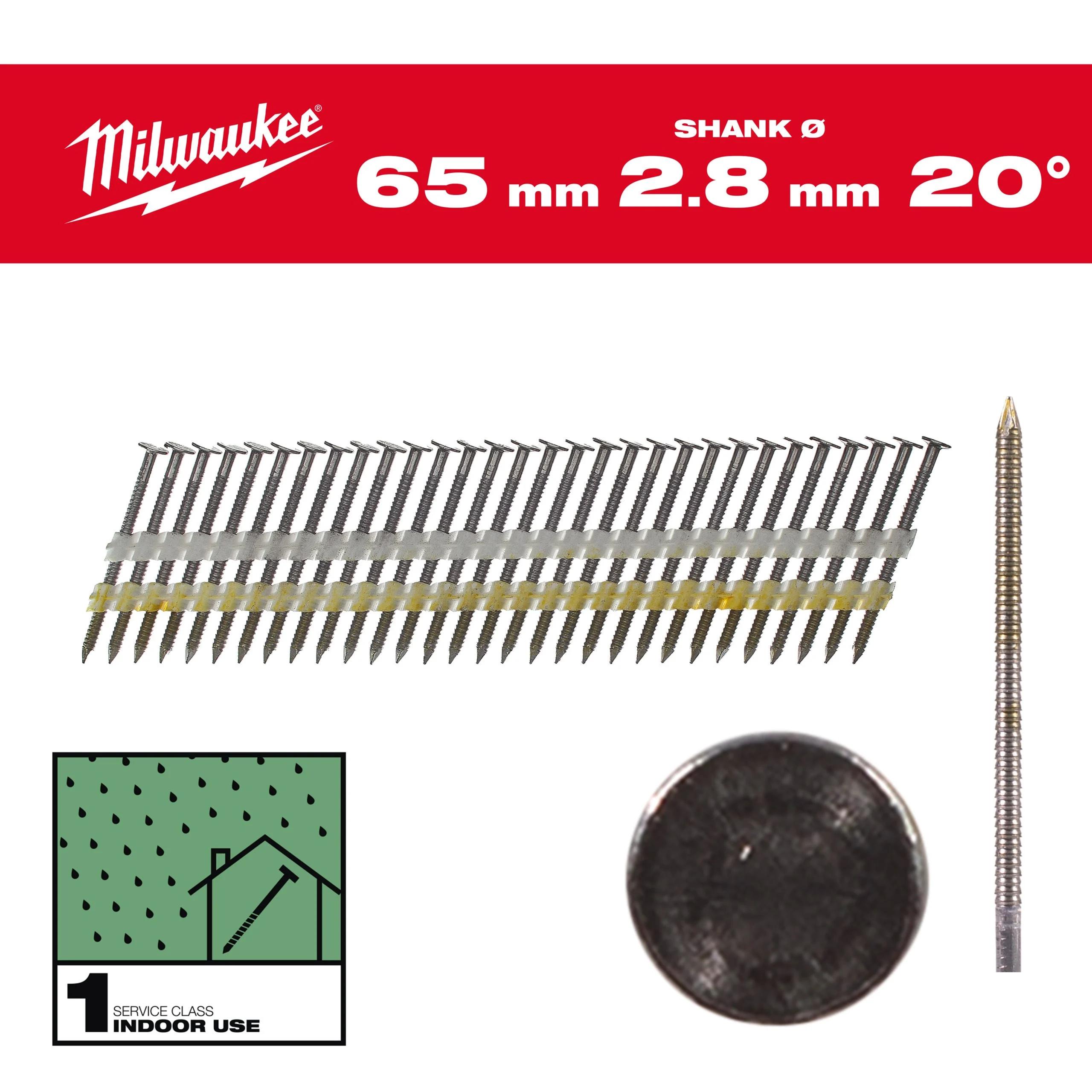 Гвозди для пистолета Milwaukee 20°/65мм RS 2000шт (4932492587)