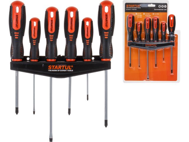 Набор отверток 6шт (SL3х100,5,5х150 PZ2х100 PH0х75,1х100,2х125) STARTUL MASTER (ST3093-6) (двухкомп. рукоятка Anti-Slip)