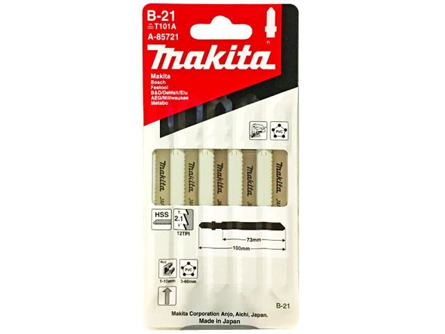 Пилка лобз. по пластику B-21 (5 шт.) MAKITA (пропил прямой, тонкий, быстрый рез)