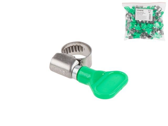 Хомут червячный с ключом "бабочка" 8-12 мм, нерж.сталь (W2) (50 шт в пакете) STARFIX