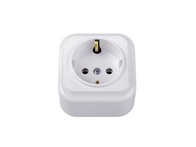Розетка 1-ая (открытая, с/з) белая, Вариант, Bylectrica