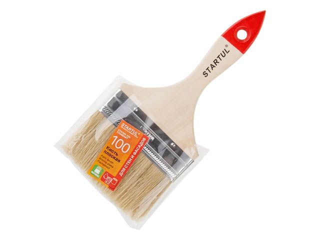 Кисть плоская 4"-100мм STARTUL STANDART+ (покраска стен и фасадов, флейцевая малярная, все типы ЛКМ, удлиненная щетина, утолщенная рукоять)