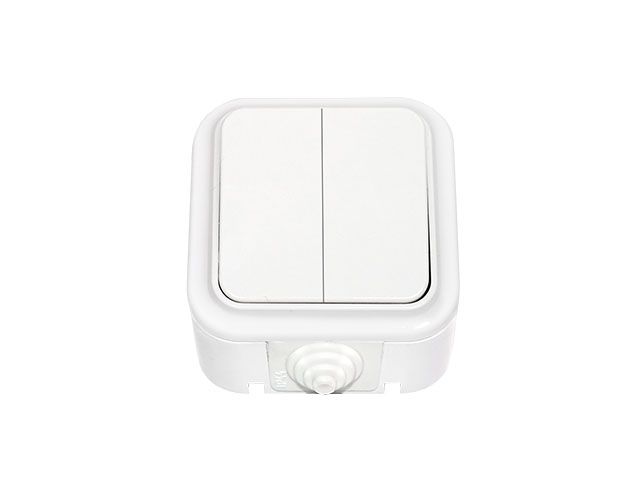 Выключатель 2 клав. (открытый, 6А, брызг. защ.) белый, Пралеска Аква, Bylectrica (IP54 пылебрызгозащищенные)