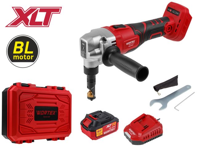 Аккум. ножницы высечные WORTEX CNB 1825 XLT SET БЕСЩЕТ., 18 В, 900-2000 ход/мин, до 2,5 мм, 1х4 А*ч (сталь до 1.8 мм, 1.7 кг)
