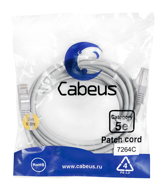 Патч-корд Cabeus PC-FTP-RJ45-Cat.5e-3m серый