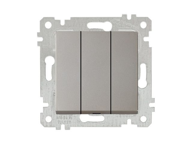 Выключатель 3-клав. (скрытый, без рамки, пруж. зажим) титан, RITA, MUTLUSAN (10 A, 250 V, IP 20)