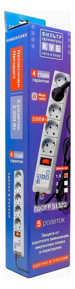Сетевой фильтр Power Cube SPG-B-6 1.9 м серый