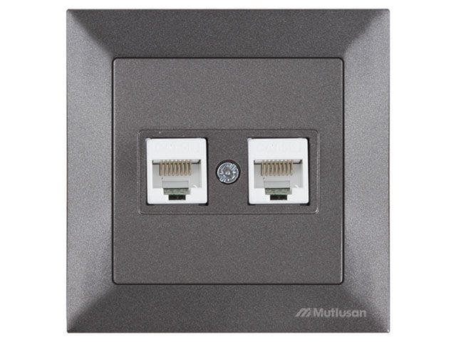 Розетка компьютерная 2xRJ45 (Cat5e, скрытая) дымчатая, DARIA, MUTLUSAN ((2xRJ 45) 8-pin, соединения типа 568A или 568B)